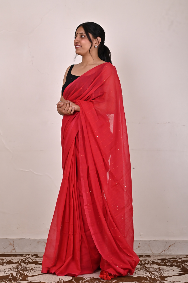 Red cotton saree | buy red cotton saree online | pure red cotton saree 