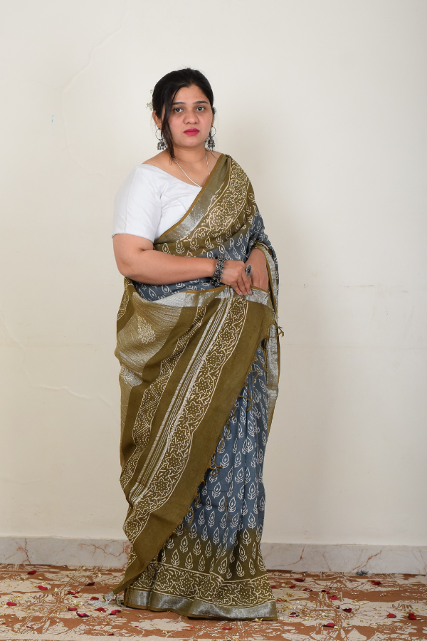 linen saree online | handwoven saree | grey saree