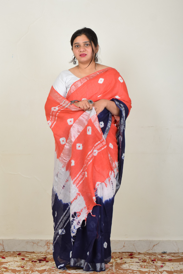 linen saree india | pure linen saree | bandhani linen saree  