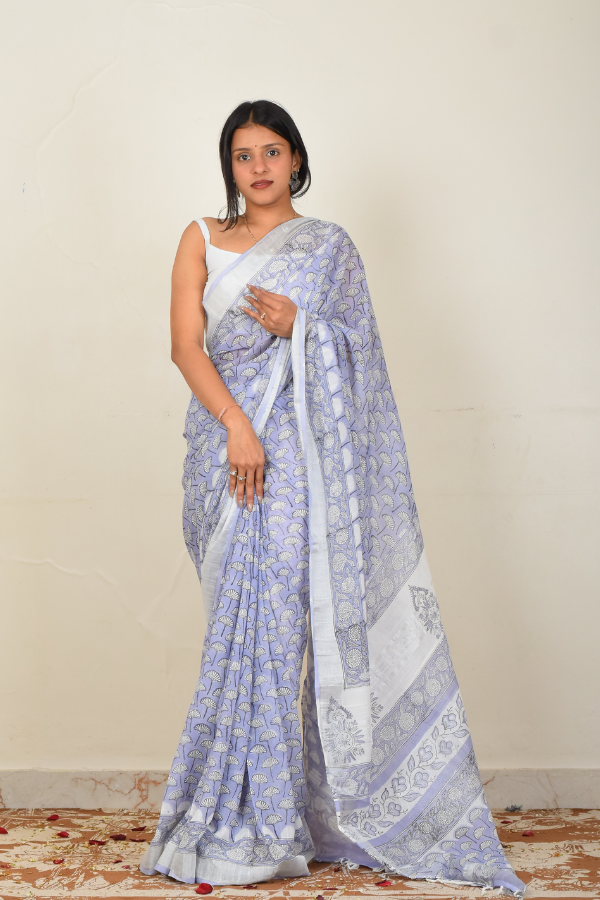 linen saree online | handwoven saree | white saree