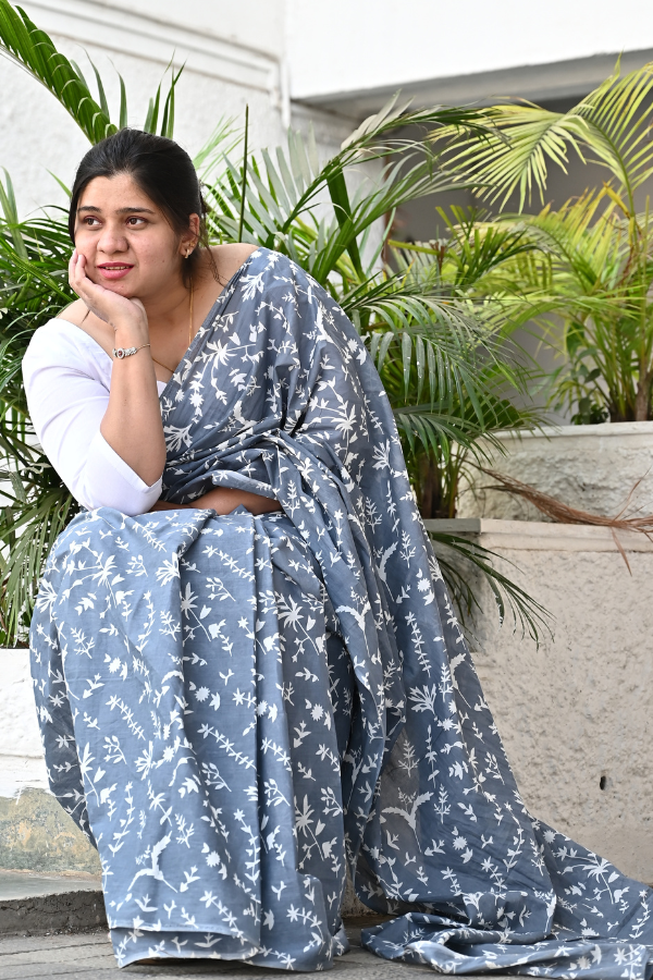 Steel Grey Pure MulMul cotton Saree