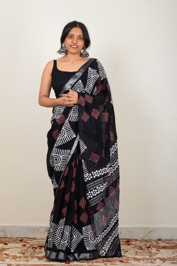 linen saree india | pure linen saree | black linen saree  