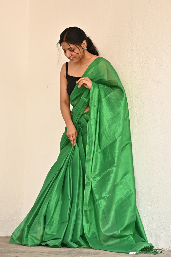 tissue saree I green tissue saree I cotton tissue saree