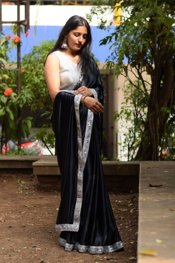 black satin saree look | satin saree with blouse | satin sarees 