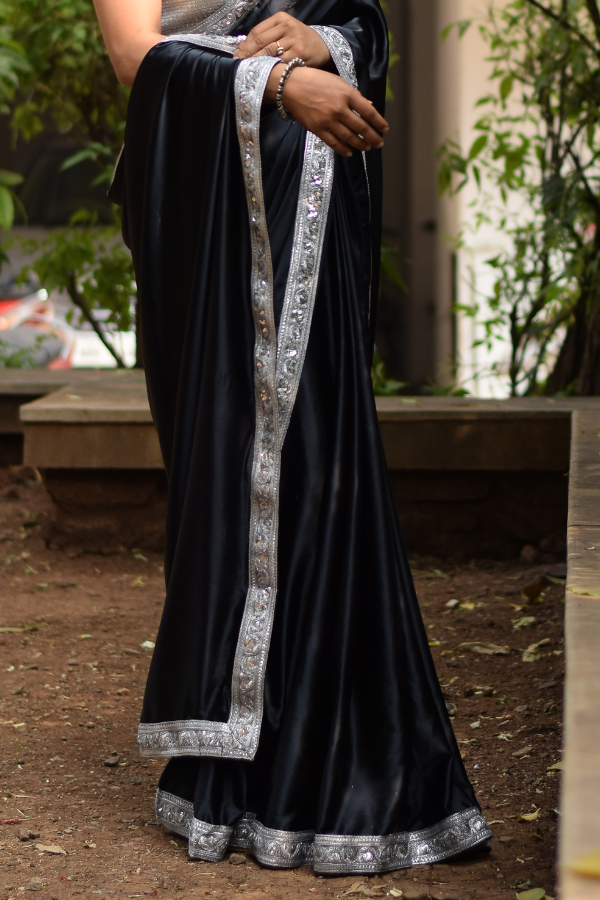 pure satin saree | satin saree in black | saree online 