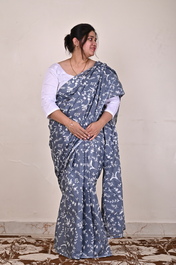 Steel Grey Pure MulMul cotton Saree