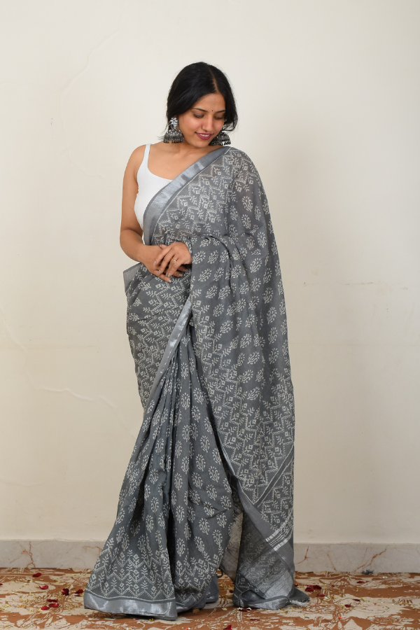 linen saree online | handwoven saree | grey saree