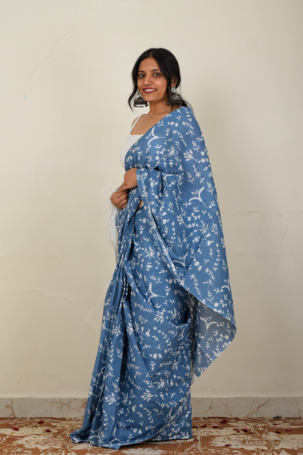 blockprint cotton saree | mulmul saree 