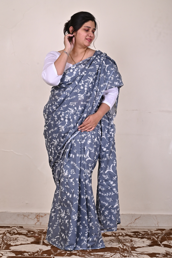 Steel Grey Pure MulMul cotton Saree