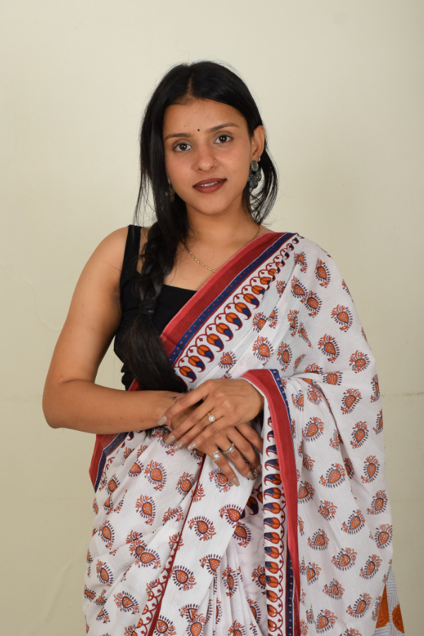 blockprint cotton saree | mulmul saree 