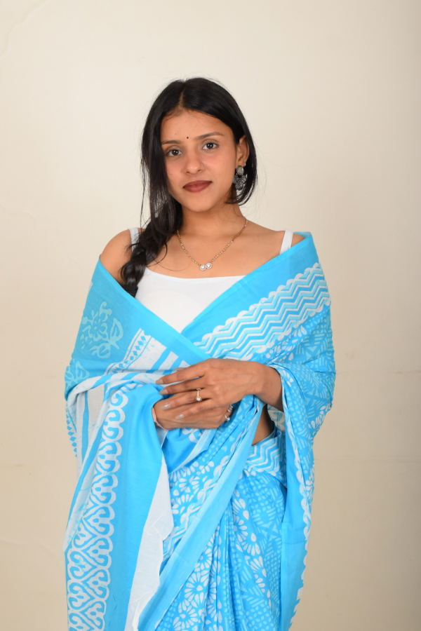 blockprint cotton saree | mulmul saree 