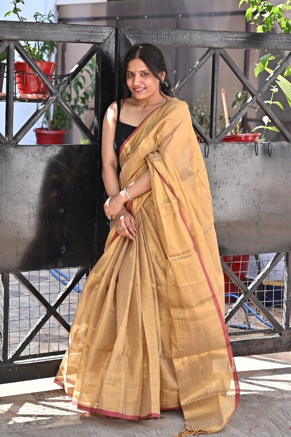 Golden Pure Handwoven Tissue Saree