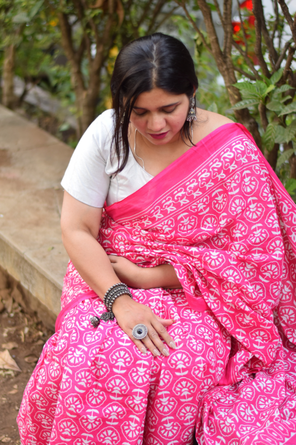 muluml cotton saree | cotton saree pink 