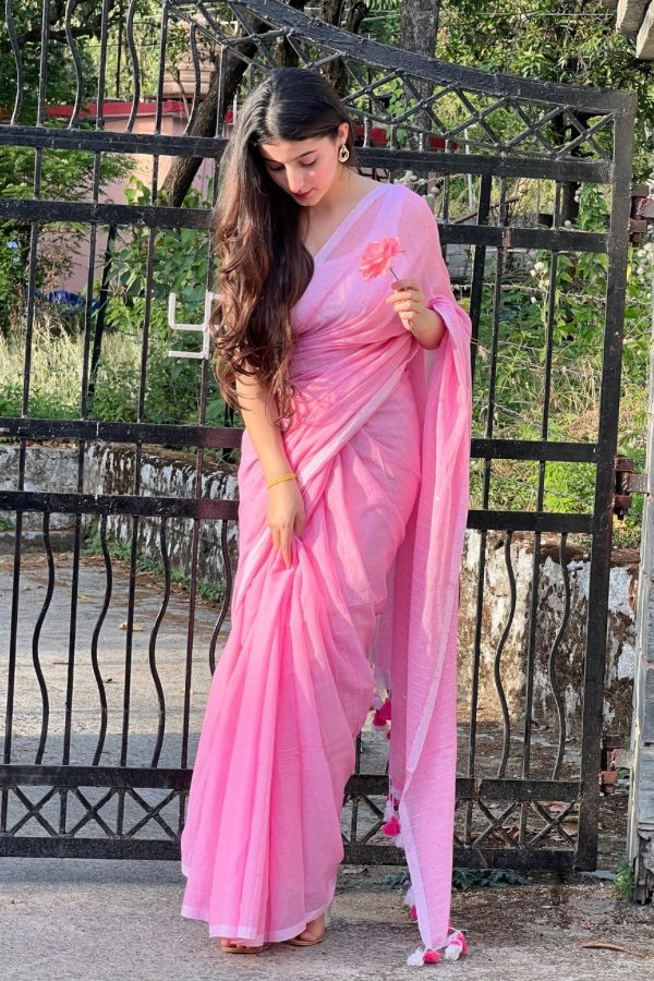 Blush pink Mul Cotton Saree With Sequins work