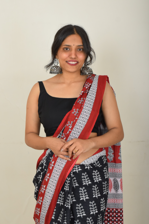 blockprint cotton saree | mulmul saree 