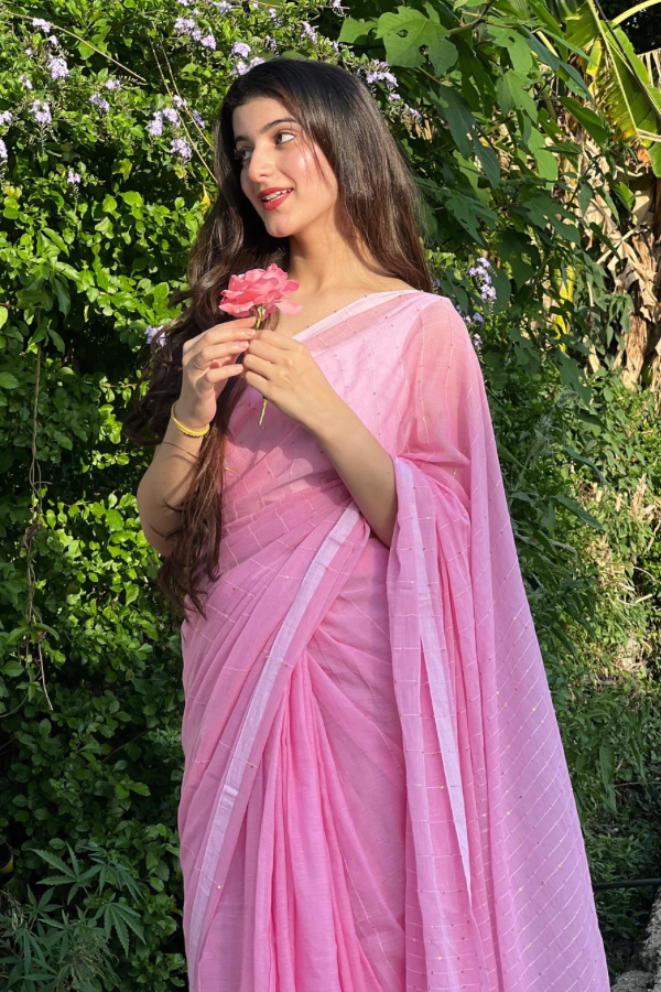 Blush pink Mul Cotton Saree With Sequins work