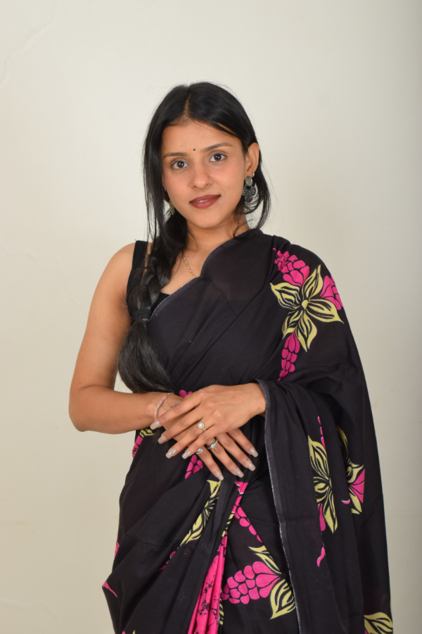 blockprint cotton saree | mulmul saree 