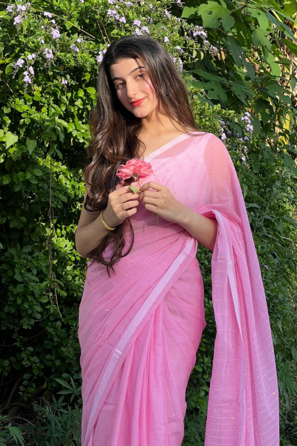 Blush pink Mul Cotton Saree With Sequins work