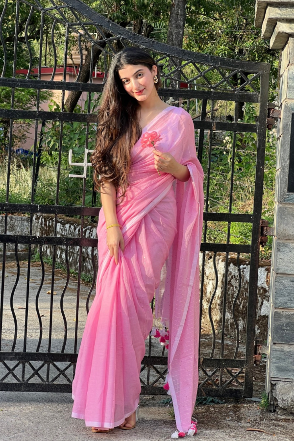 Blush pink Mul Cotton Saree With Sequins work