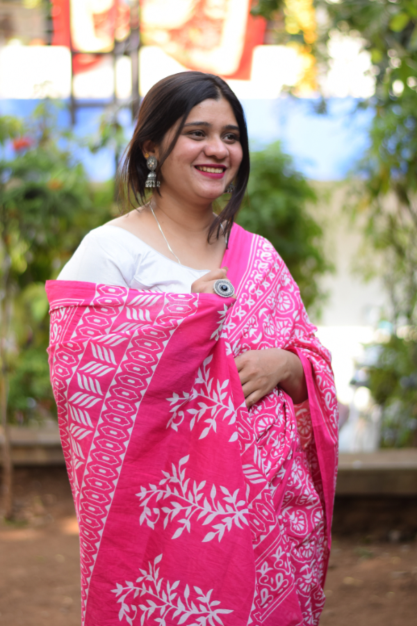 blockprint cotton saree | mulmul saree 