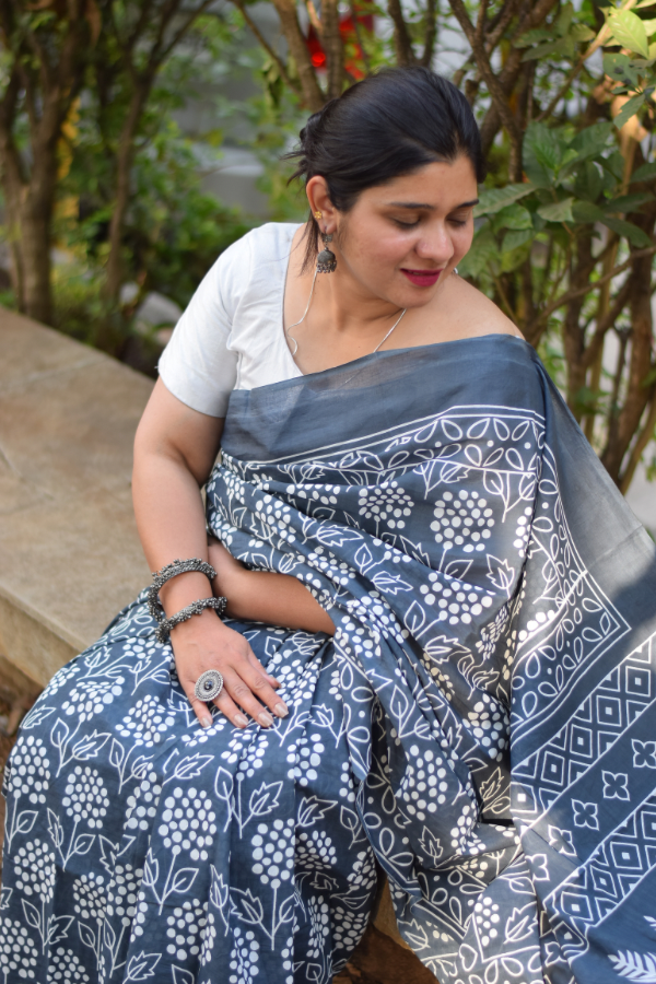 blockprint cotton saree | mulmul saree 