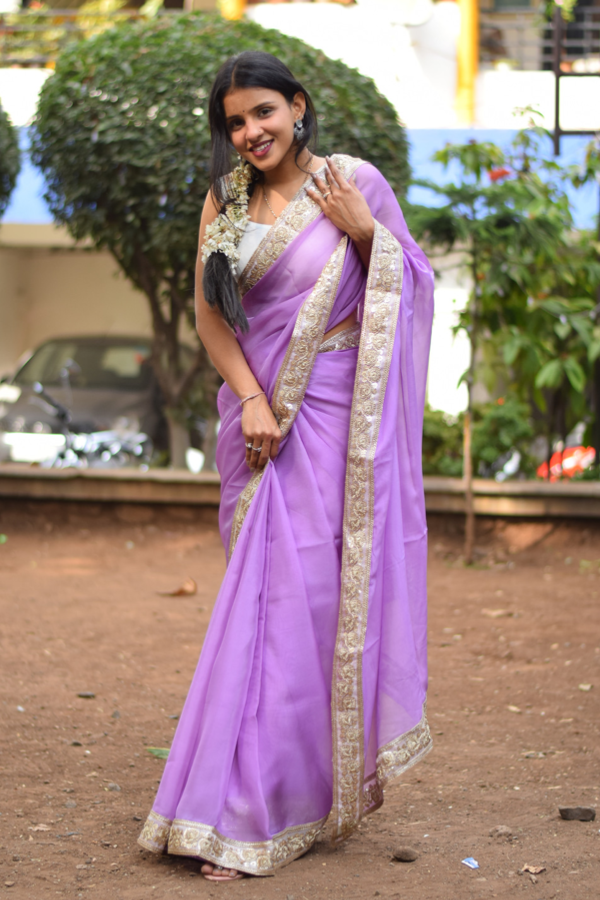 organza saree purple | organza saree design | organza saree for women 