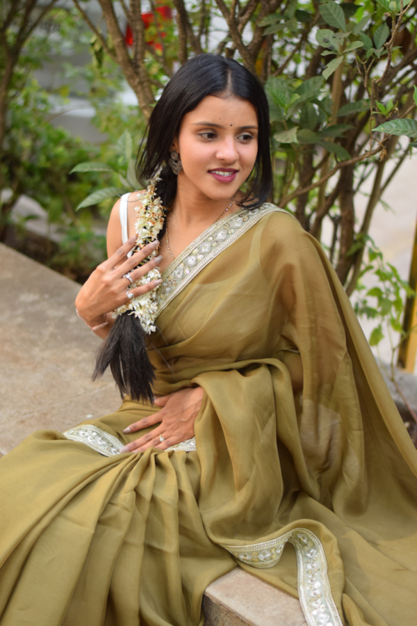 olive organza saree online | organza saree  silk | organza saree party wear 