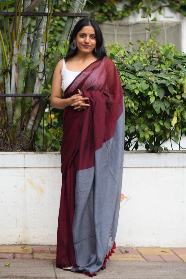 cotton saree handloom | cotton saree maroon 