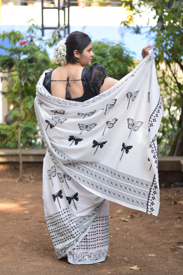 blockprint cotton saree | mulmul saree 