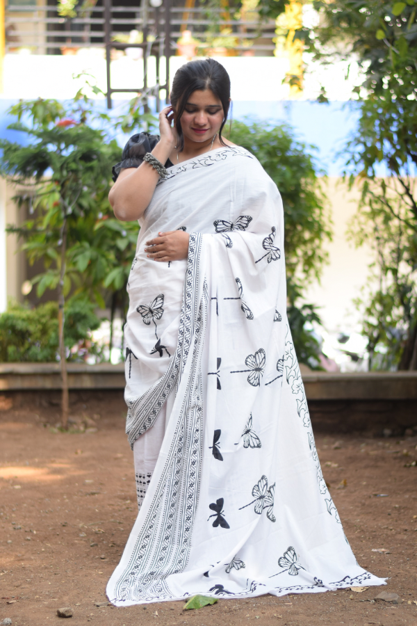 muluml cotton saree | cotton saree white 